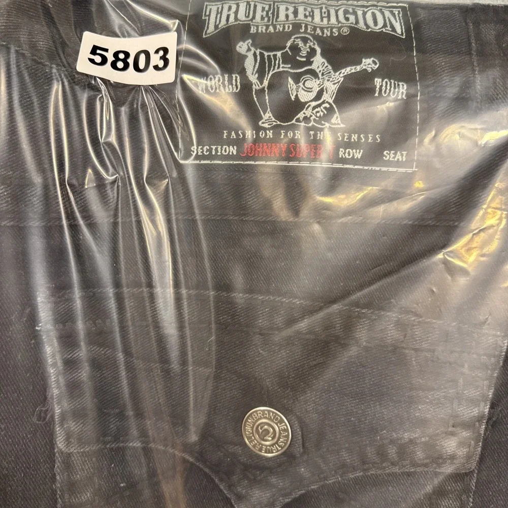 JEANS STRAIGHT True Religion Ricky  Mens 40x30 Relaxed  Black Flap Pockets Denim